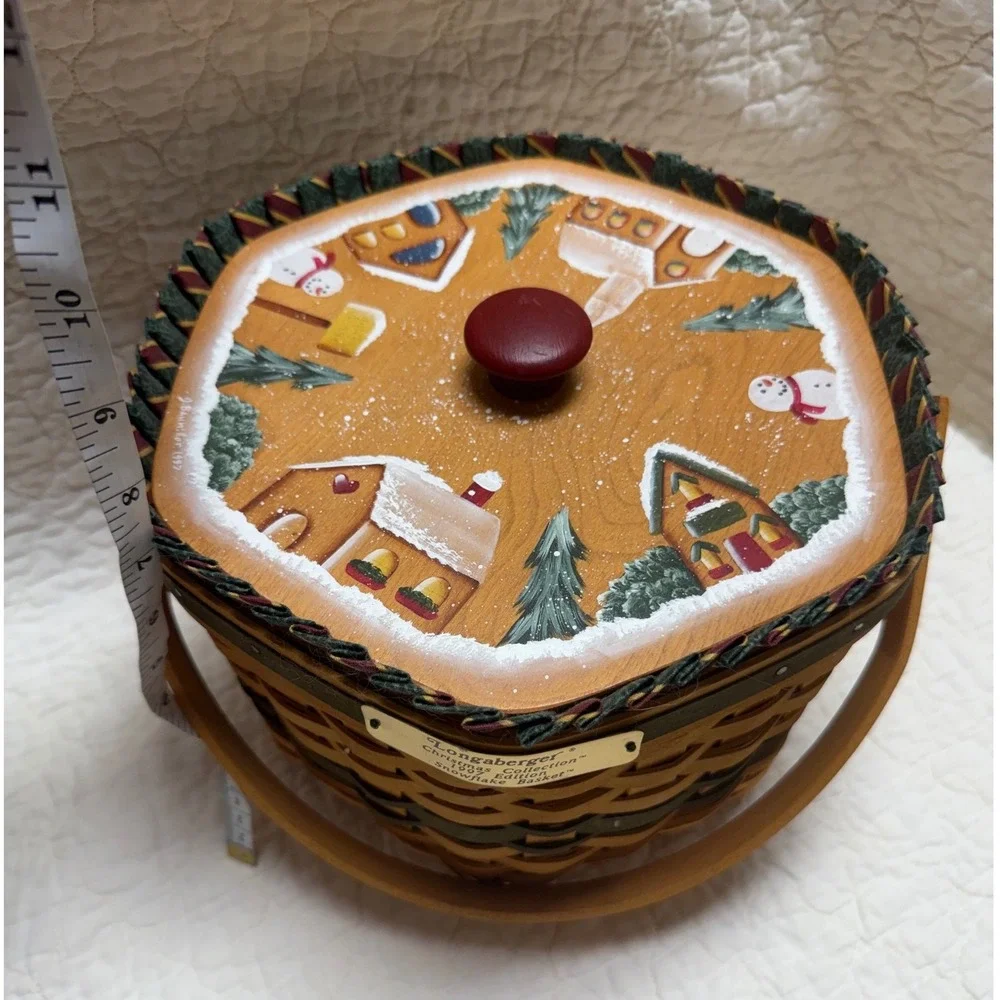 NEW Longaberger 1997 Christmas Collection Basket Painted Lid, Liner, protector